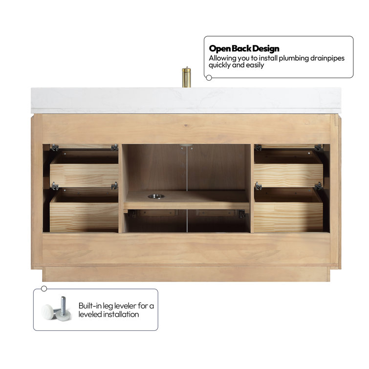 Washed Ash Gray 60'' Single Bathroom Vanity with Gold Hardware