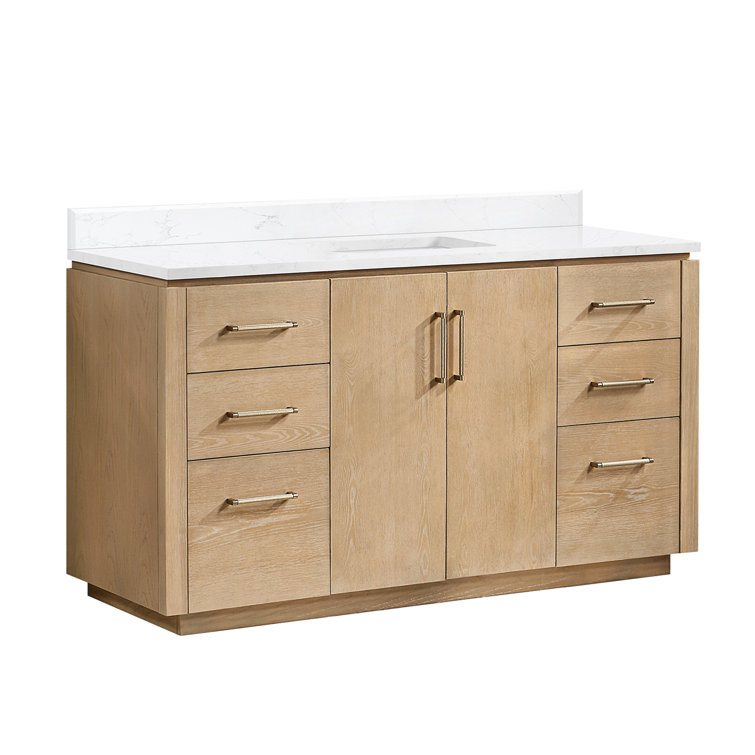 Washed Ash Gray 60'' Single Bathroom Vanity with Gold Hardware
