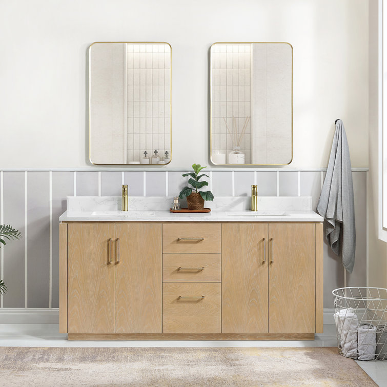 San 72'' Washed Ash Double Bathroom Vanity with Gold Hardware