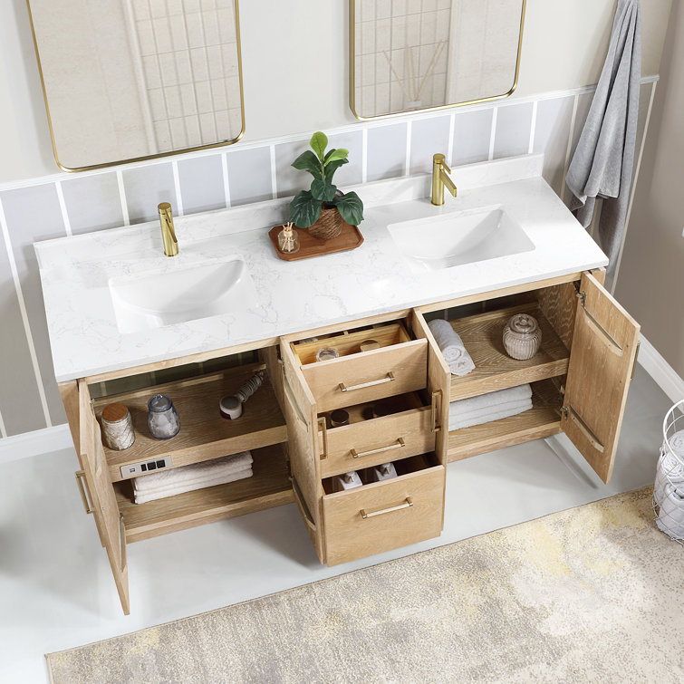 San 72'' Washed Ash Double Bathroom Vanity with Gold Hardware