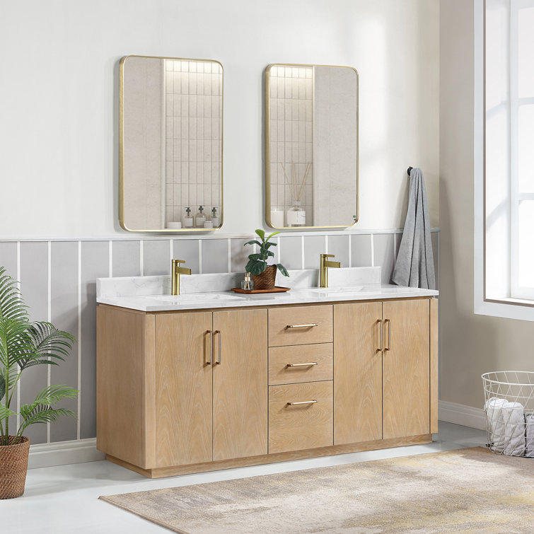 San 72'' Washed Ash Double Bathroom Vanity with Gold Hardware