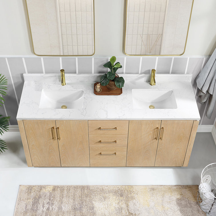 San 72'' Washed Ash Double Bathroom Vanity with Gold Hardware