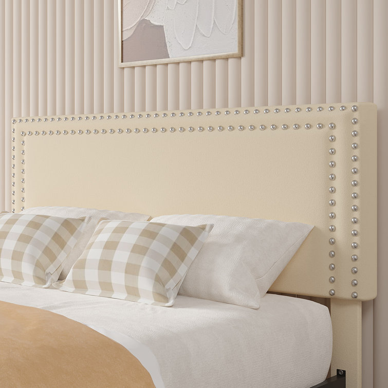 Beige Velvet Upholstered Queen Platform Bed with Storage Drawers