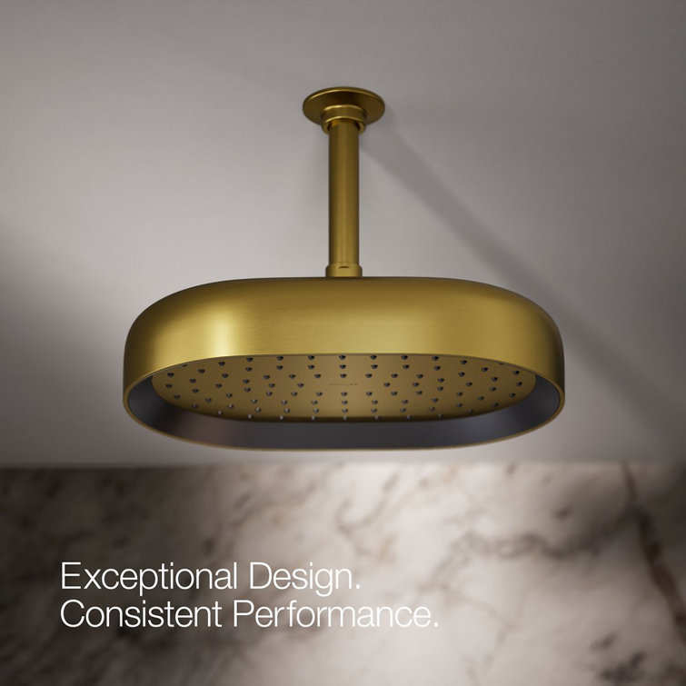 Vibrant Brushed Brass Oval Rain Shower Head with Adjustable Spray