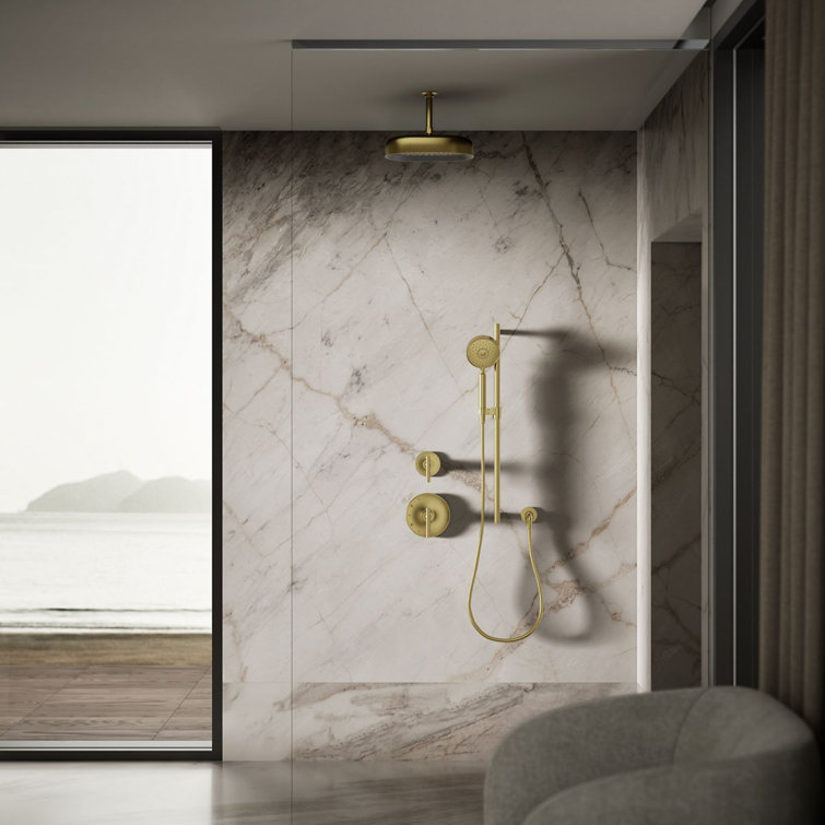 Vibrant Brushed Brass Oval Rain Shower Head with Adjustable Spray