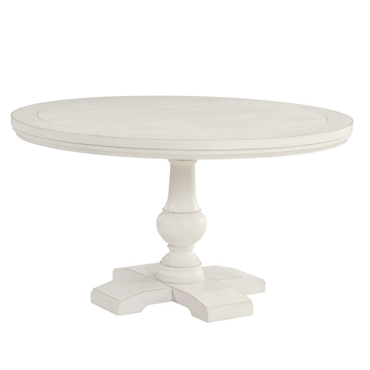 Antique White 54" Round Pedestal Dining Set with Upholstered Chairs
