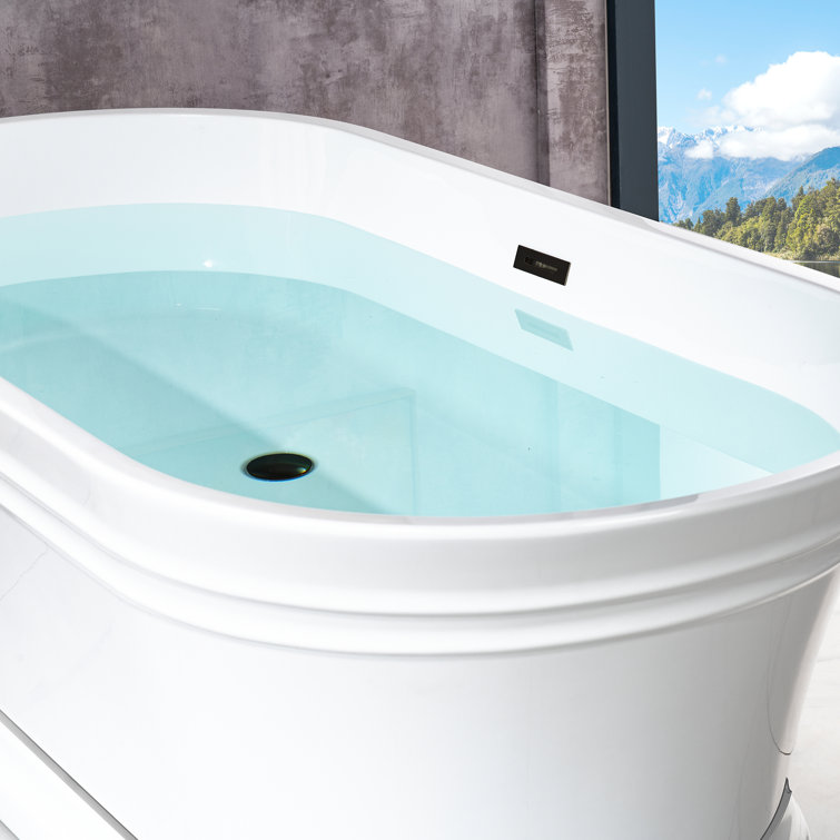 67" White Acrylic Freestanding Soaking Bathtub with Matte Black Trim