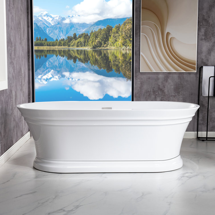 54" White Acrylic Freestanding Slipper Soaking Tub with Matte Black Trim