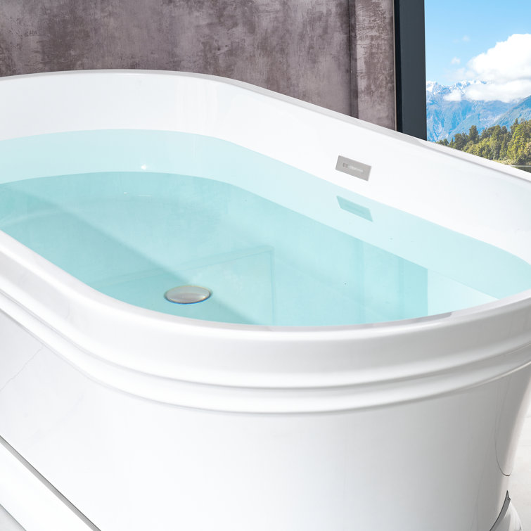 54" White Acrylic Freestanding Slipper Soaking Tub with Matte Black Trim