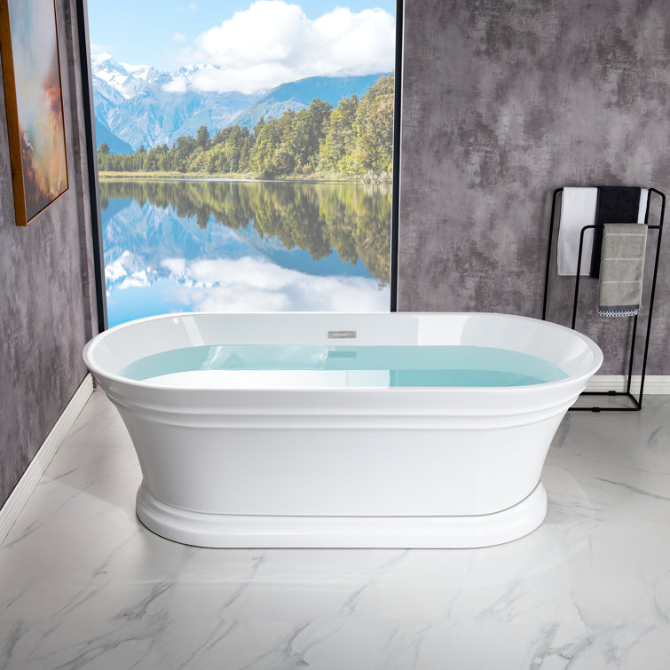 54" White Acrylic Freestanding Slipper Soaking Tub with Matte Black Trim