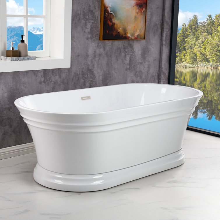 54" White Acrylic Freestanding Slipper Soaking Tub with Matte Black Trim