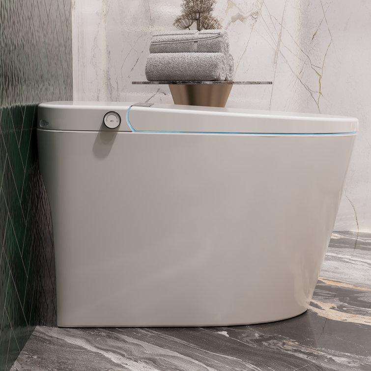 White Elongated Smart Toilet with Heated Seat and Dryer