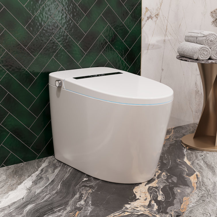 White Elongated Smart Toilet with Heated Seat and Dryer