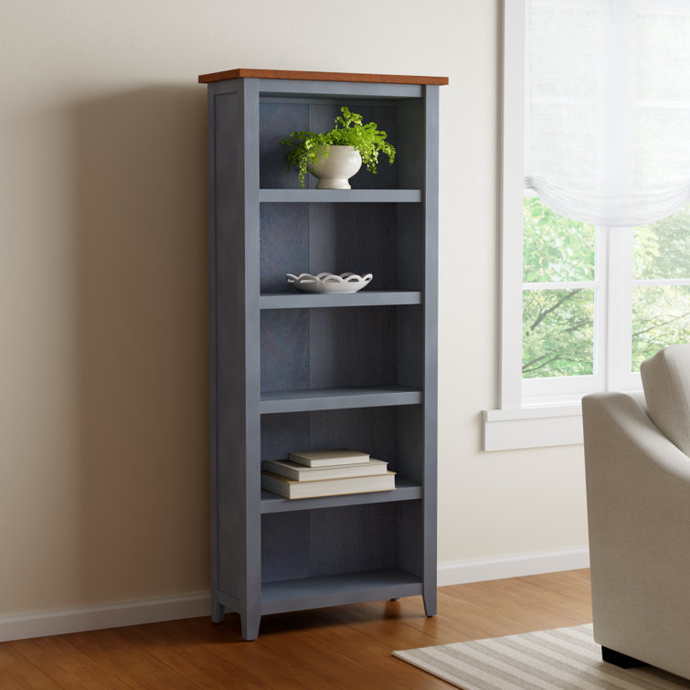 Transitional Blue/Brown Adjustable Wood Bookcase 30"W x 72"H
