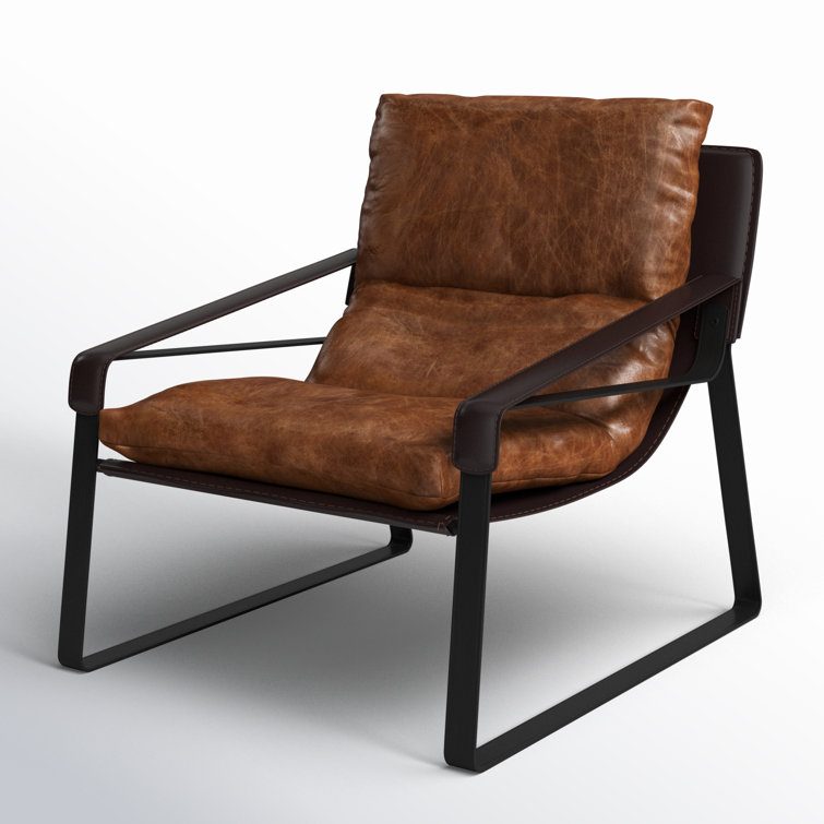 Cappuccino Genuine Leather Accent Chair with Metal Frame