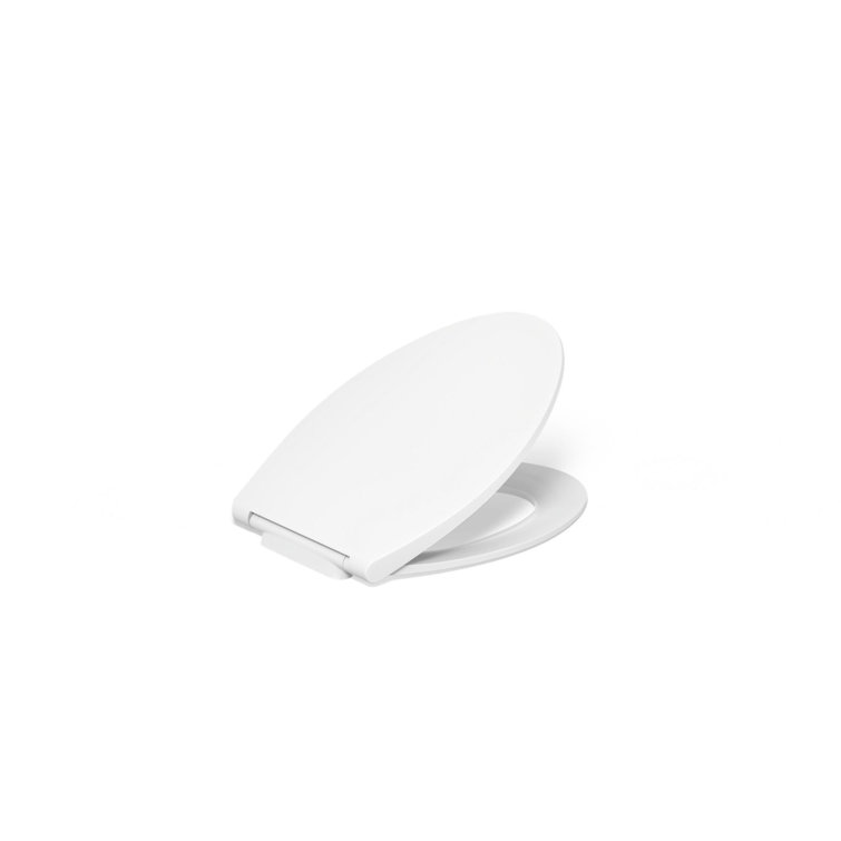 White Thermoset Plastic Quiet-Close Elongated Toilet Seat