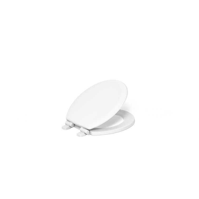 White Molded Wood Elongated Quiet-Close Toilet Seat