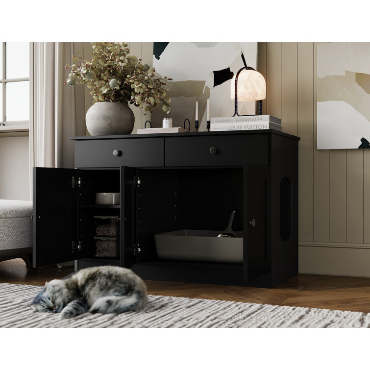 Palace Imports 100% Solid Wood Haajarah 3-Door Cat Litter Enclosure with 2-Drawers