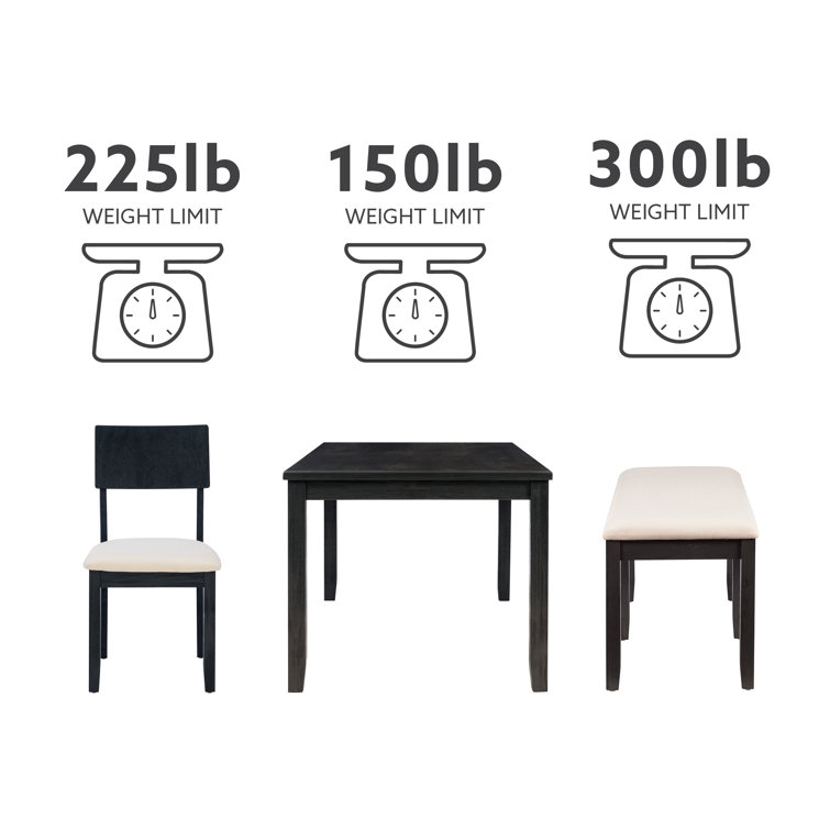 Dark Charcoal Acacia Wood Dining Set with Beige Upholstered Seats
