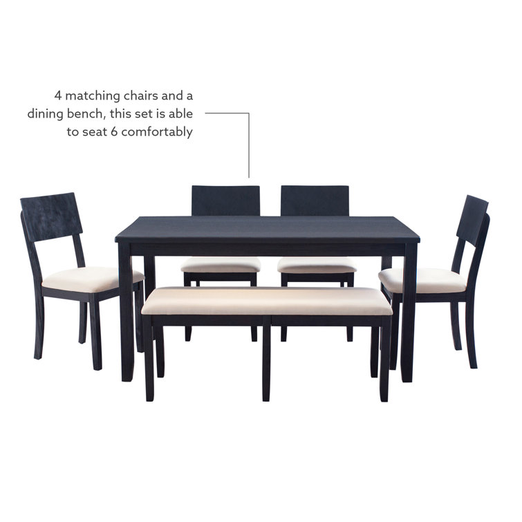 Dark Charcoal Acacia Wood Dining Set with Beige Upholstered Seats