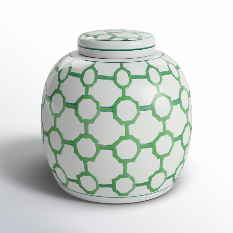 Green and White Porcelain Decorative Ginger Jar