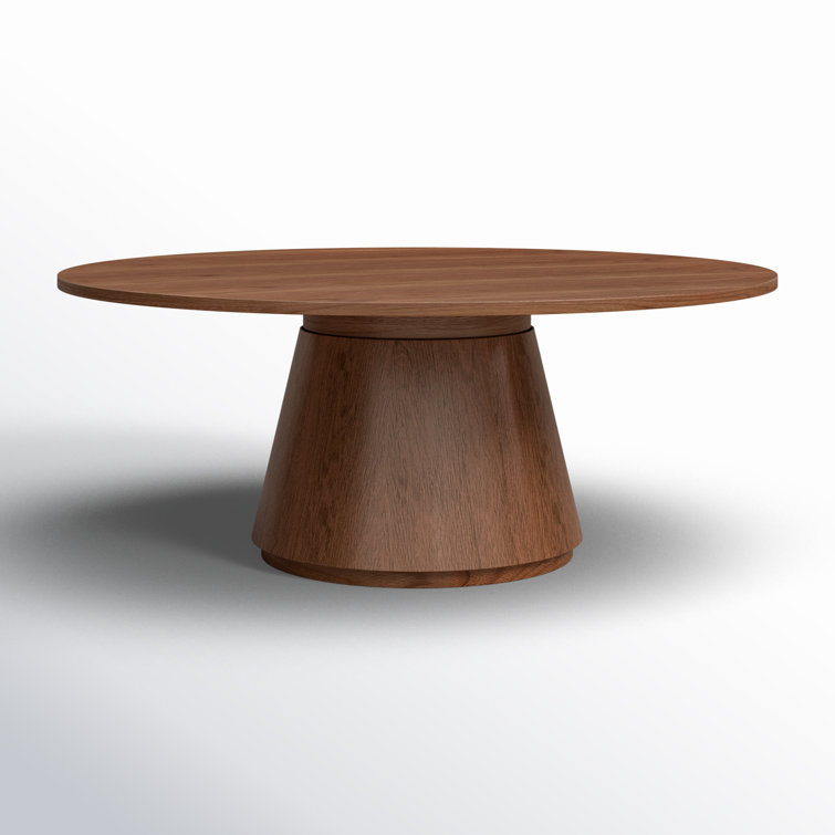 Walnut Round Pedestal Coffee Table with Minimalist Design