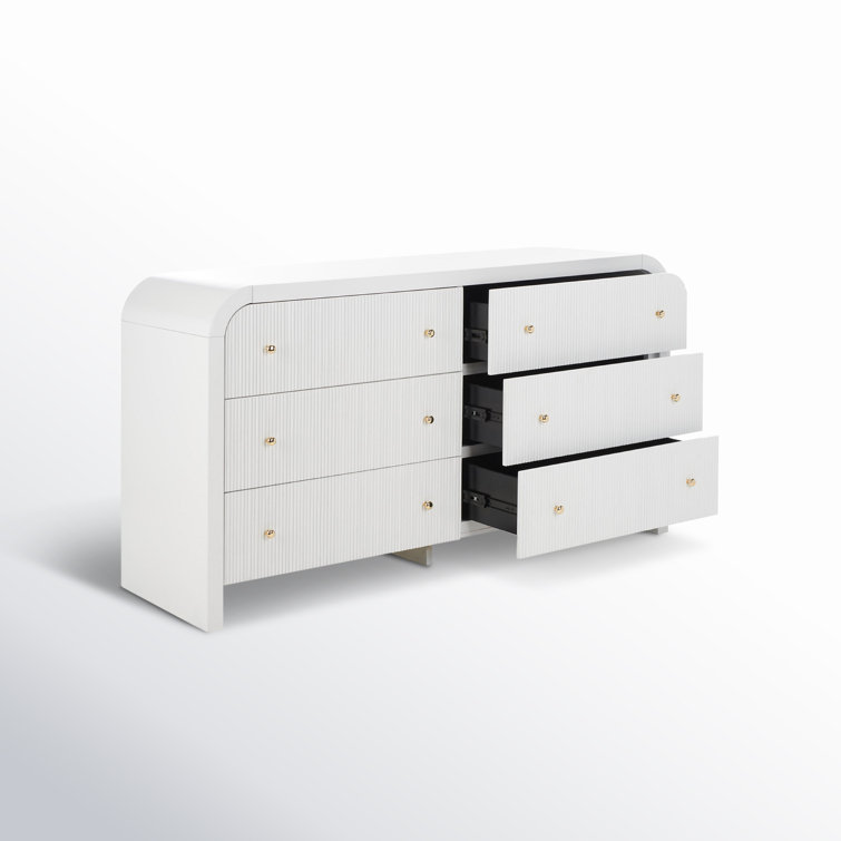 White and Gold 6-Drawer Double Dresser with Dovetail Drawer
