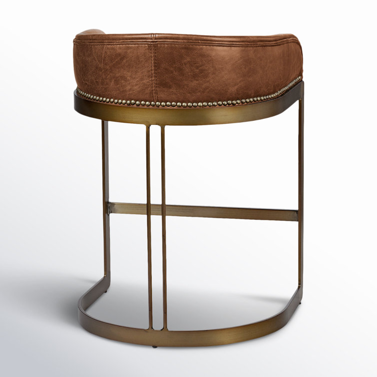 Bradley Brown Leather and Gold Metal Counter Stool