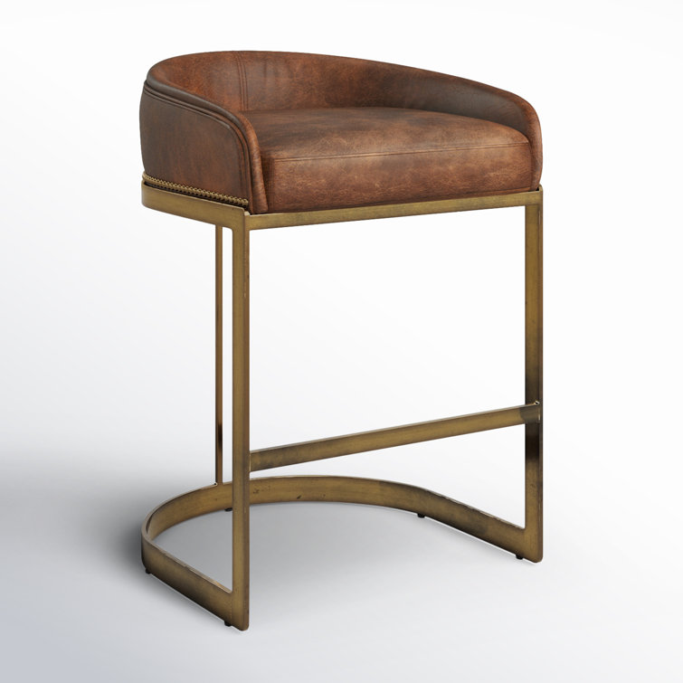 Bradley Brown Leather and Gold Metal Counter Stool