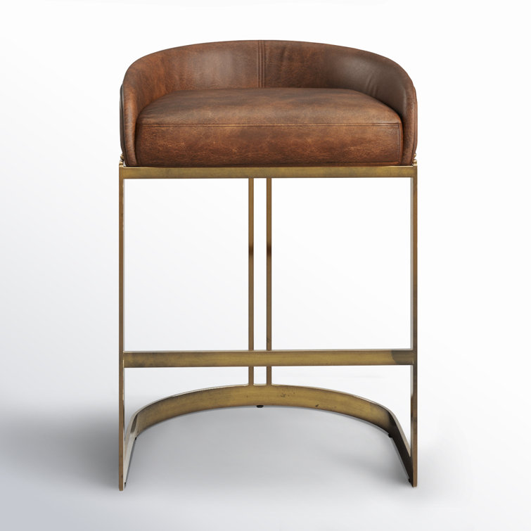 Bradley Brown Leather and Gold Metal Counter Stool
