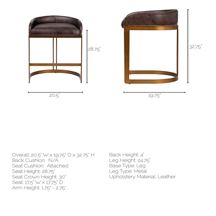 Hollyfield Black Leather and Brass Metal Bar Stool