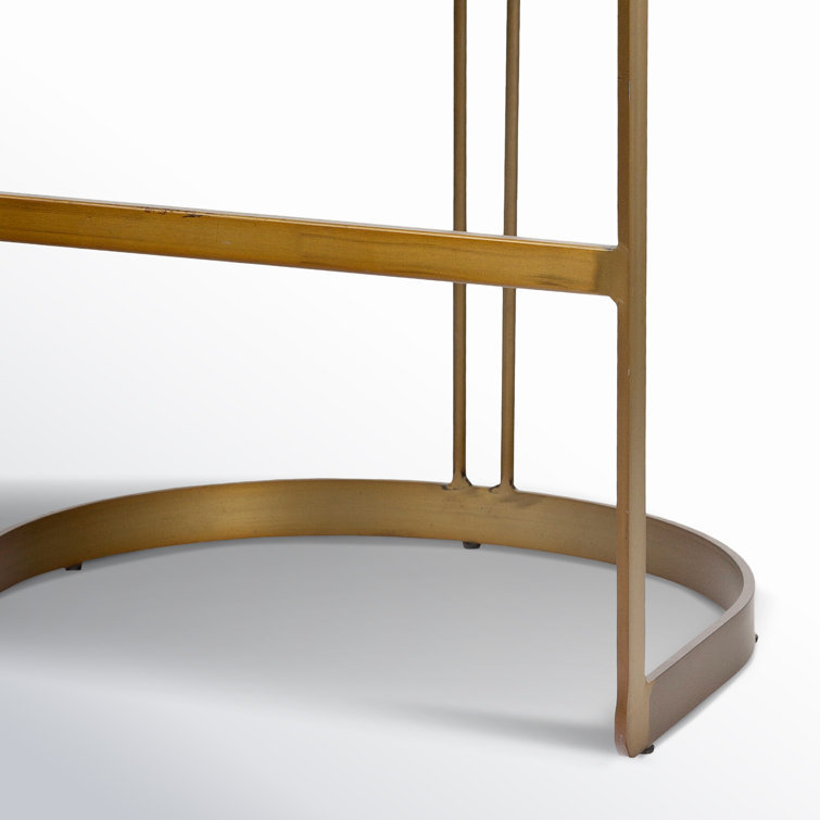 Hollyfield Black Leather and Brass Metal Bar Stool
