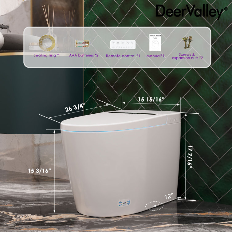 White Elongated Smart Toilet with Heated Seat and Dryer