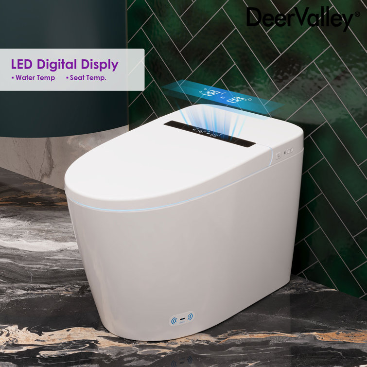 White Elongated Smart Toilet with Heated Seat and Dryer