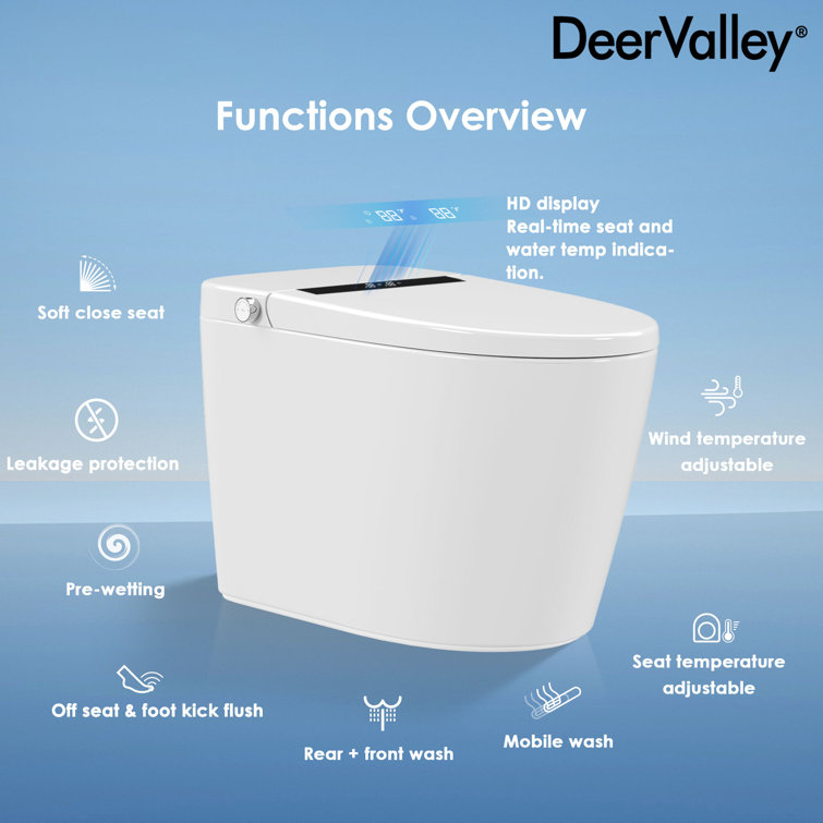 White Elongated Smart Toilet with Heated Seat and Dryer
