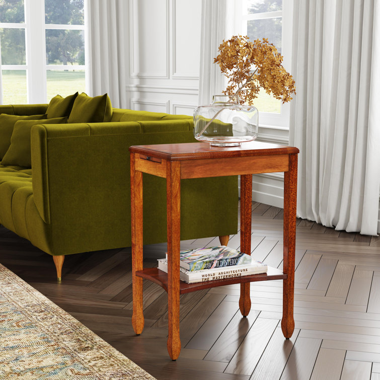 Olive Ash Burl Wood Side Table with Storage