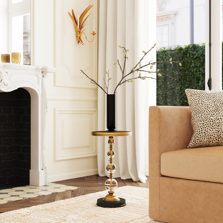 Forella Black Granite and Acrylic Pedestal Side Table