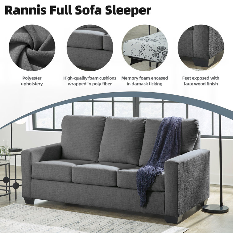 Pewter Full Memory Foam Sleeper Sofa with Removable Cushions