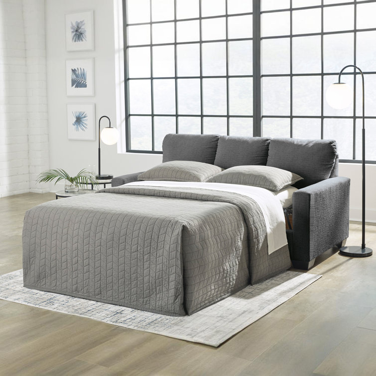 Pewter Full Memory Foam Sleeper Sofa with Removable Cushions