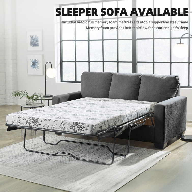 Pewter Full Memory Foam Sleeper Sofa with Removable Cushions