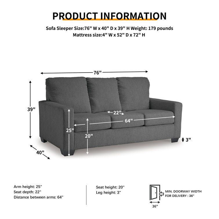 Pewter Full Memory Foam Sleeper Sofa with Removable Cushions