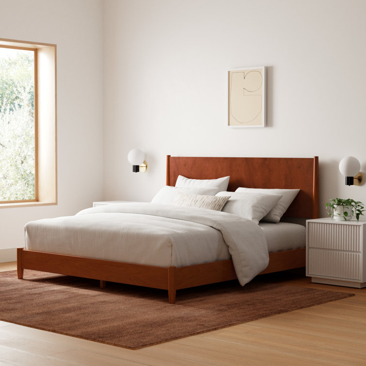 Flynn Mid-Century Modern King Platform Bed with Drawer, Acorn Brown