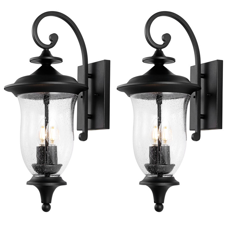 Dowell Black Metal 2-Light Outdoor Wall Sconce with Clear Shade, Set of 2
