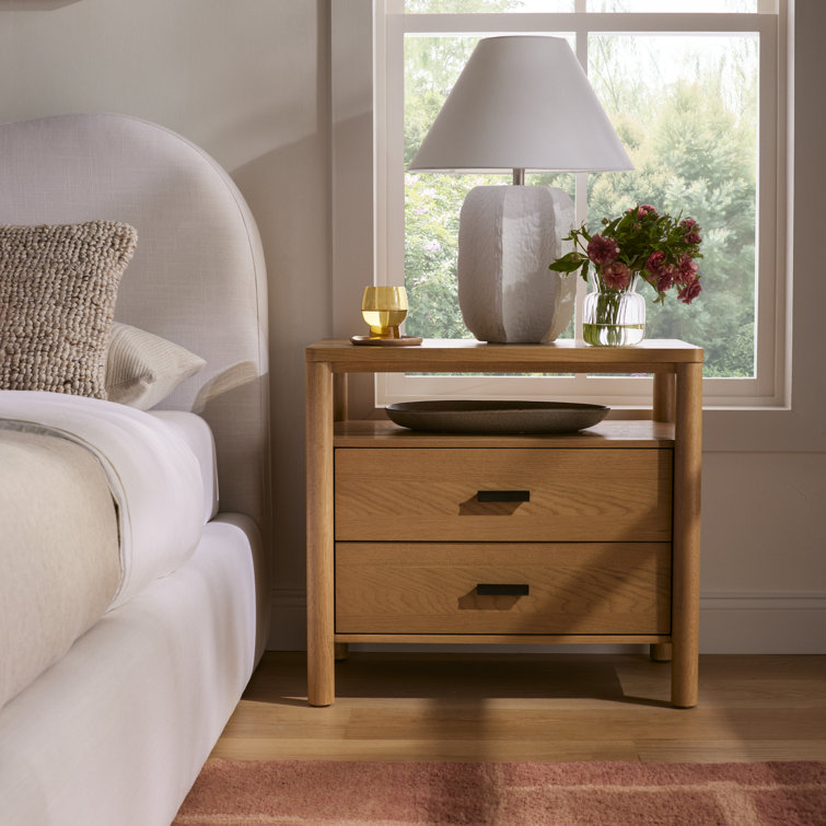Natural Oak 1-Drawer Nightstand with Antique Bronze Handle