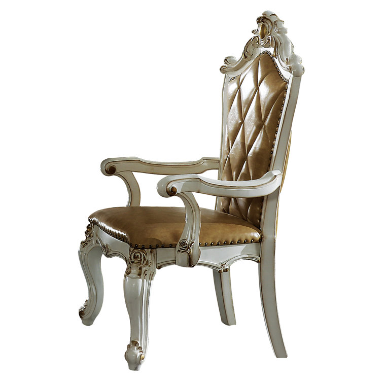 Beige Faux Leather High Back Upholstered Arm Chair