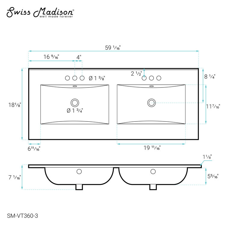 Swiss Madison 59.06" Single Bathroom Vanity Top with Sink