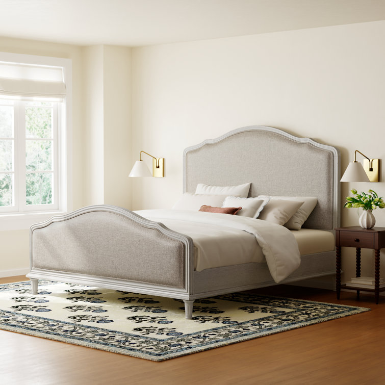 Amity King-Size Whitewash Oak Bed with Upholstered Headboard