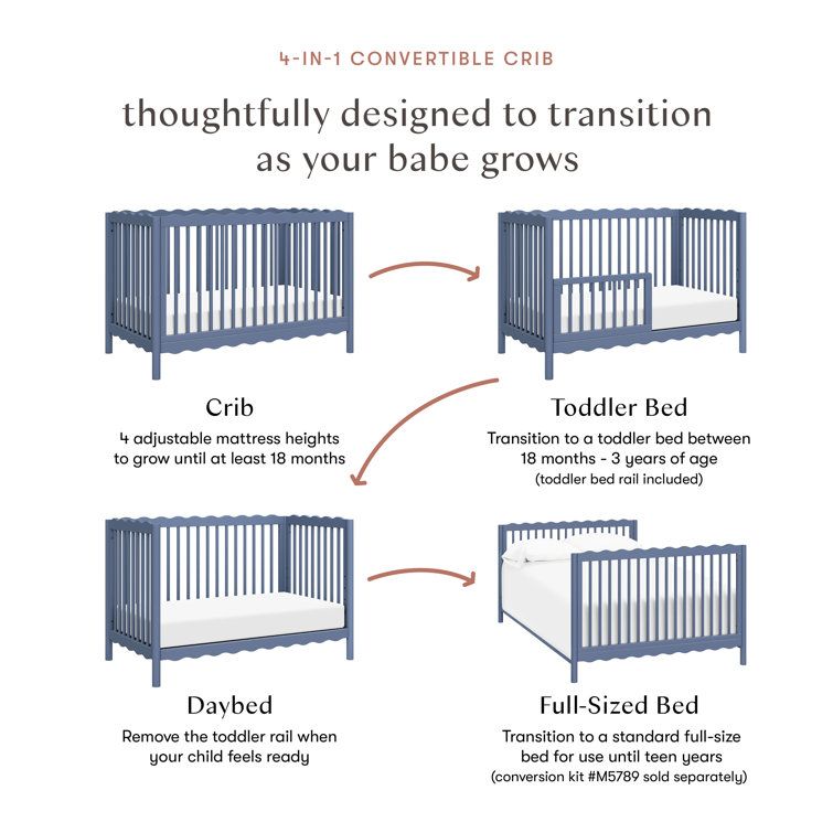 Cove Blue Pine Wood 4-in-1 Convertible Crib with Toddler Bed Kit