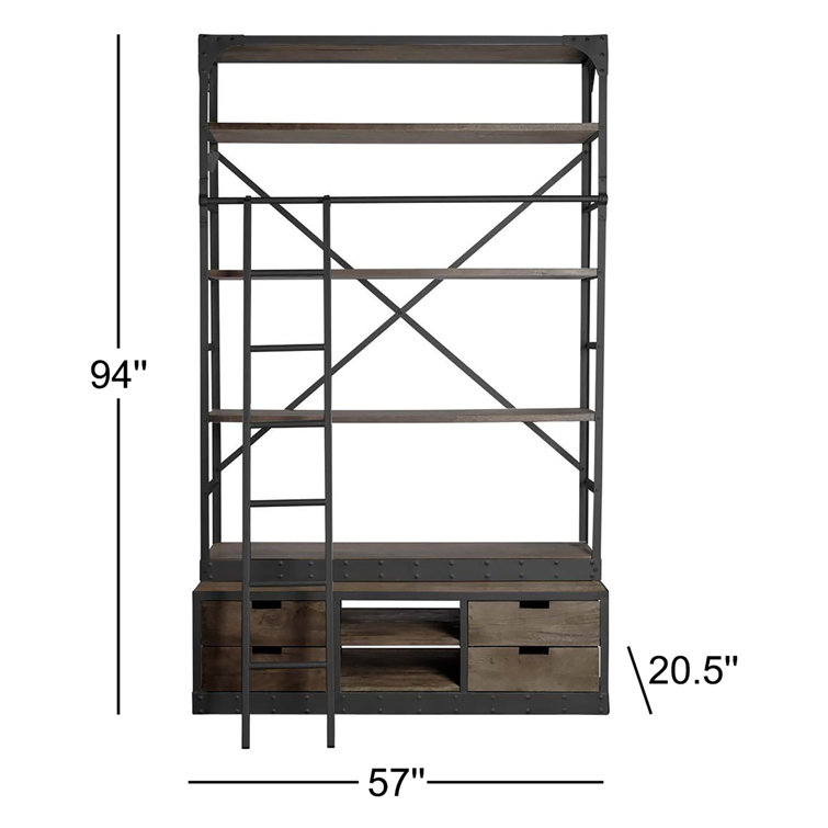 Brodie Dark Brown Wood Bookshelf with Sliding Ladder