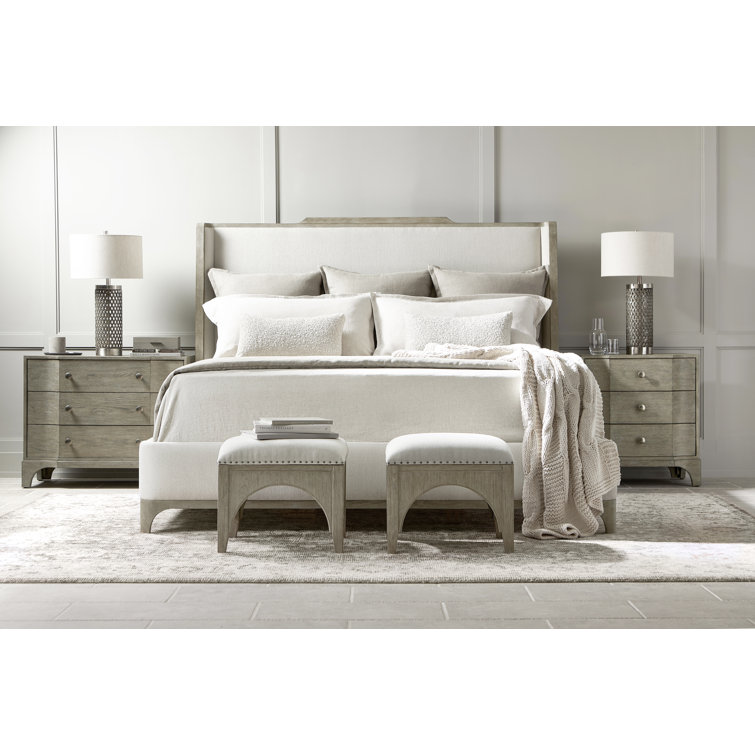 Albion King Gray Upholstered Shelter Bed with Wood Frame